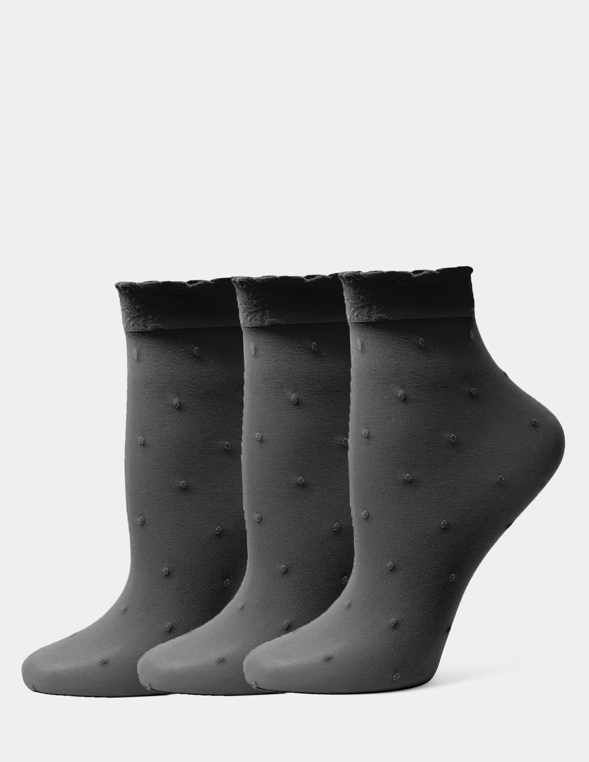 Sheer Pindot Anklet 3 Pair Pack - Black | Hue