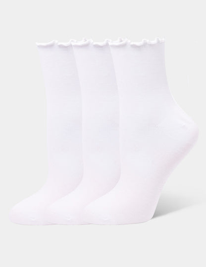 Ruffle Edge Ankle Sock 3 Pair Pack - White | Hue