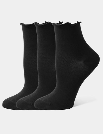 Ruffle Edge Ankle Sock 3 Pair Pack - Black | Hue