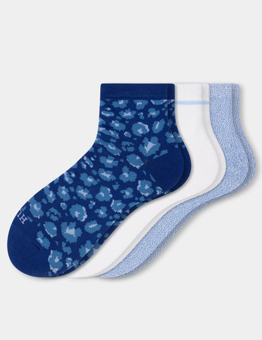 Super Soft Shorty Sock 3 Pair Pack - Blue Leopard | Hue