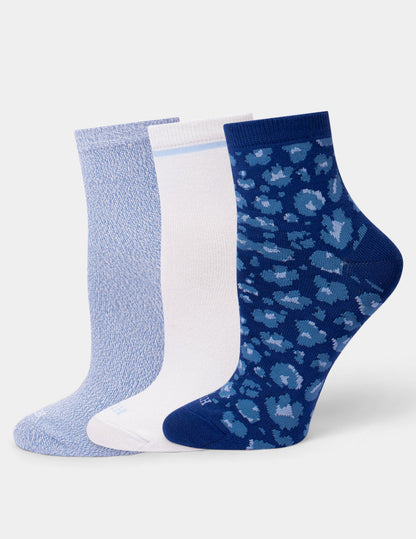 Super Soft Shorty Sock 3 Pair Pack - Blue Leopard | Hue