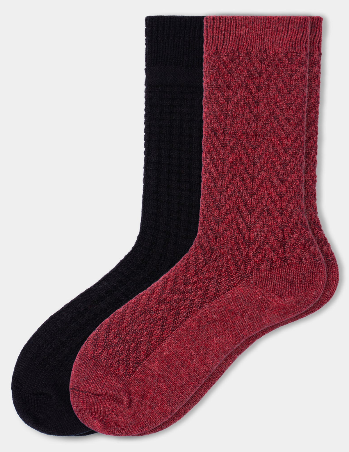Textured Wool Blend Crew 2 Pair Pack - Red Heather | Hue