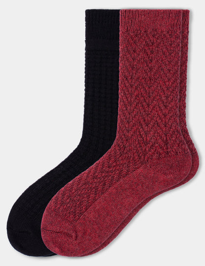 Textured Wool Blend Crew 2 Pair Pack - Red Heather | Hue
