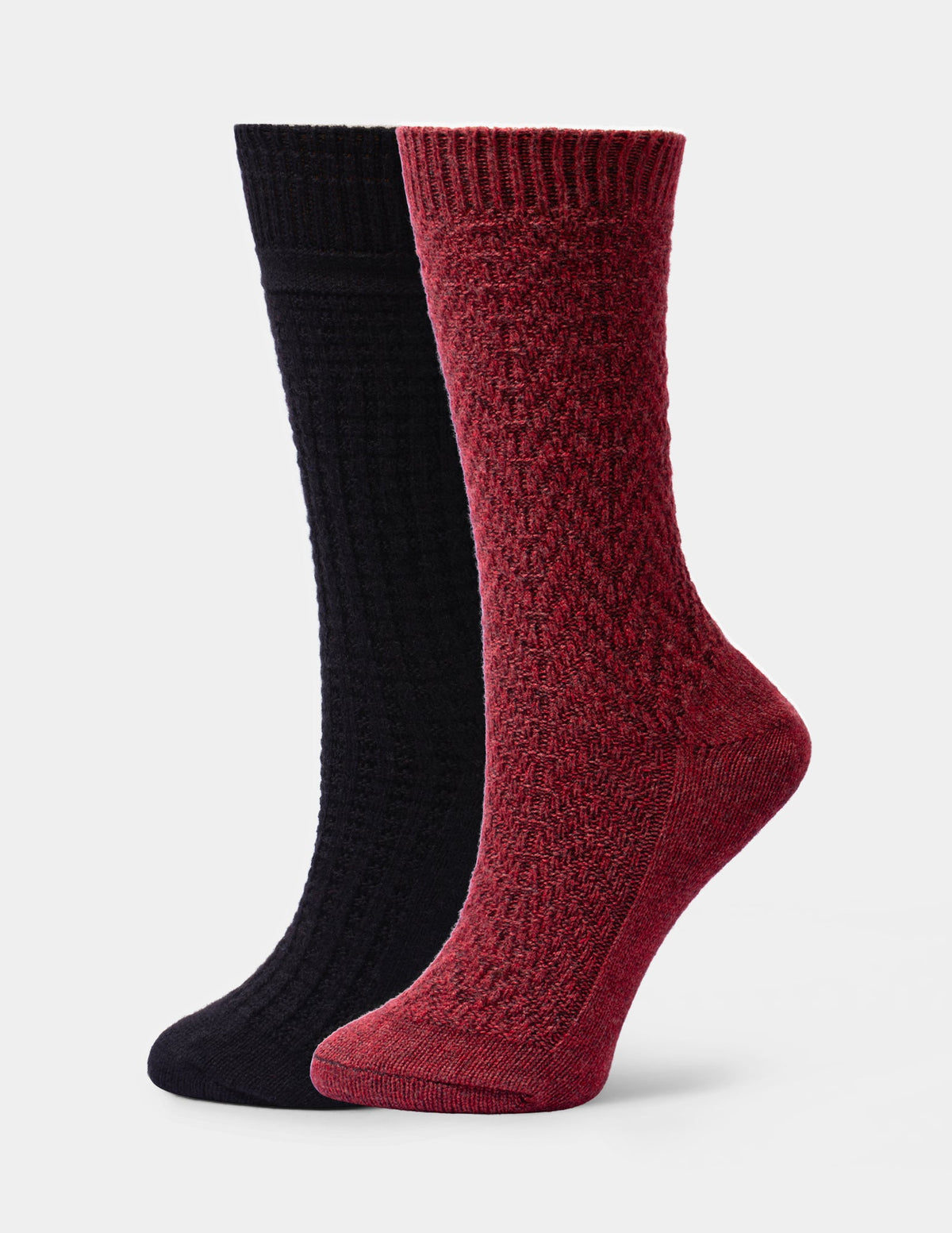 Textured Wool Blend Crew 2 Pair Pack - Red Heather | Hue