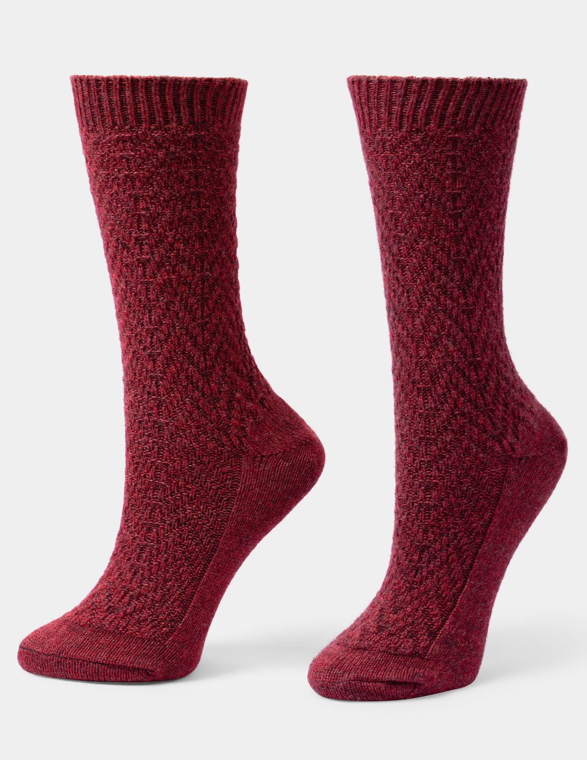 Textured Wool Blend Crew 2 Pair Pack - Red Heather | Hue