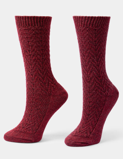 Textured Wool Blend Crew 2 Pair Pack - Red Heather | Hue