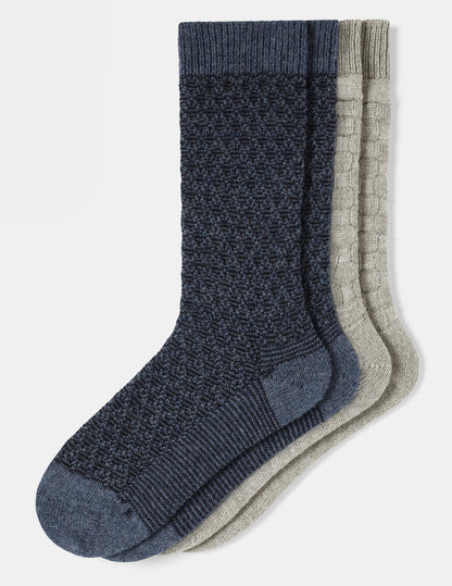 Textured Wool Blend Crew 2 Pair Pack - Blue | Hue