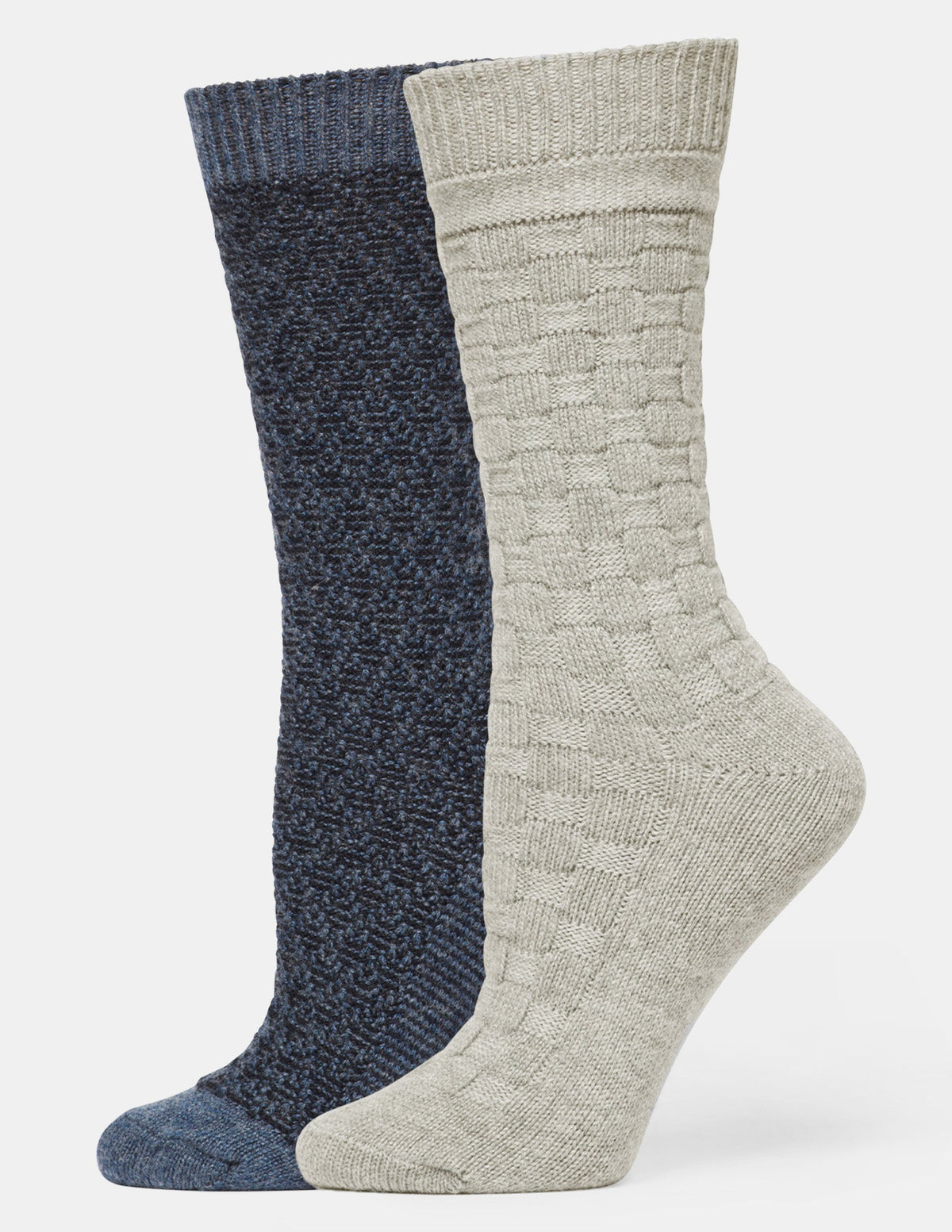 Textured Wool Blend Crew 2 Pair Pack - Blue | Hue