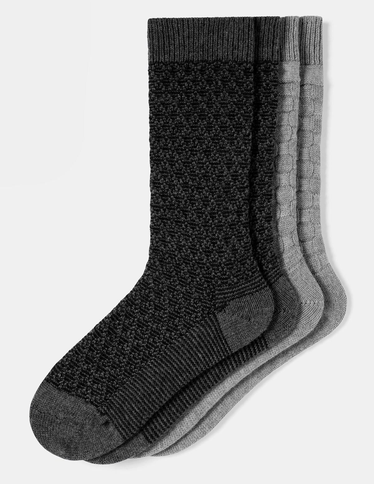 Textured Wool Blend Crew 2 Pair Pack - Black/Grey | Hue