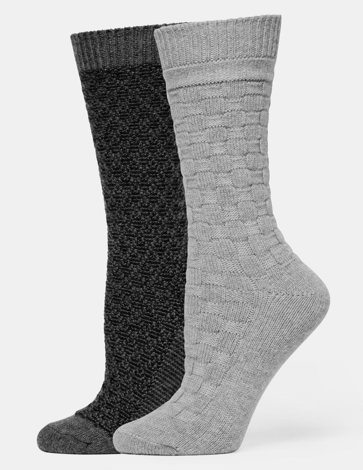 Textured Wool Blend Crew 2 Pair Pack - Black/Grey | Hue