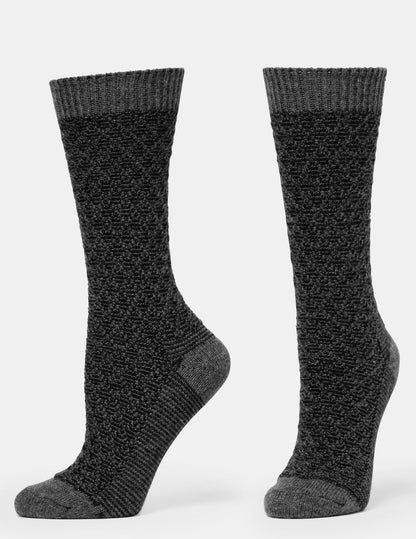 Textured Wool Blend Crew 2 Pair Pack - Black/Grey | Hue