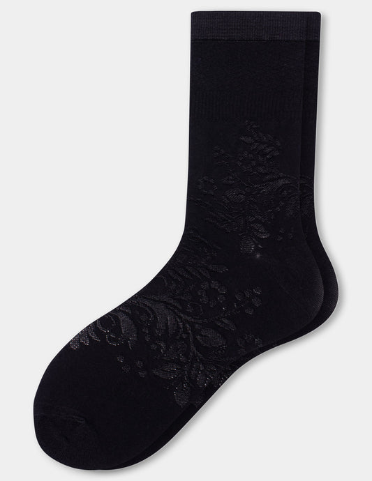 Textured Floral Crew - Black | Hue