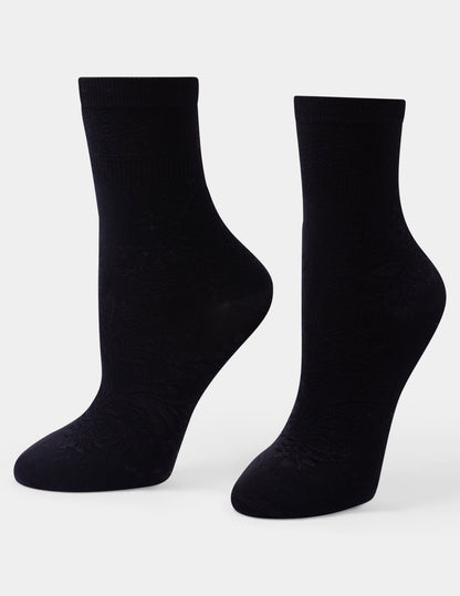 Textured Floral Crew - Black | Hue