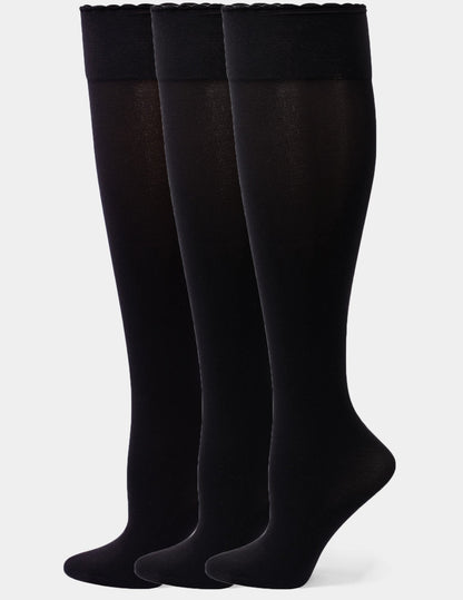Compression Opaque Knee High 3 Pair Pack - Black | Hue