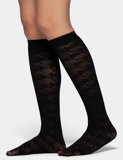 Bold Houndstooth Knee High - Black | Hue
