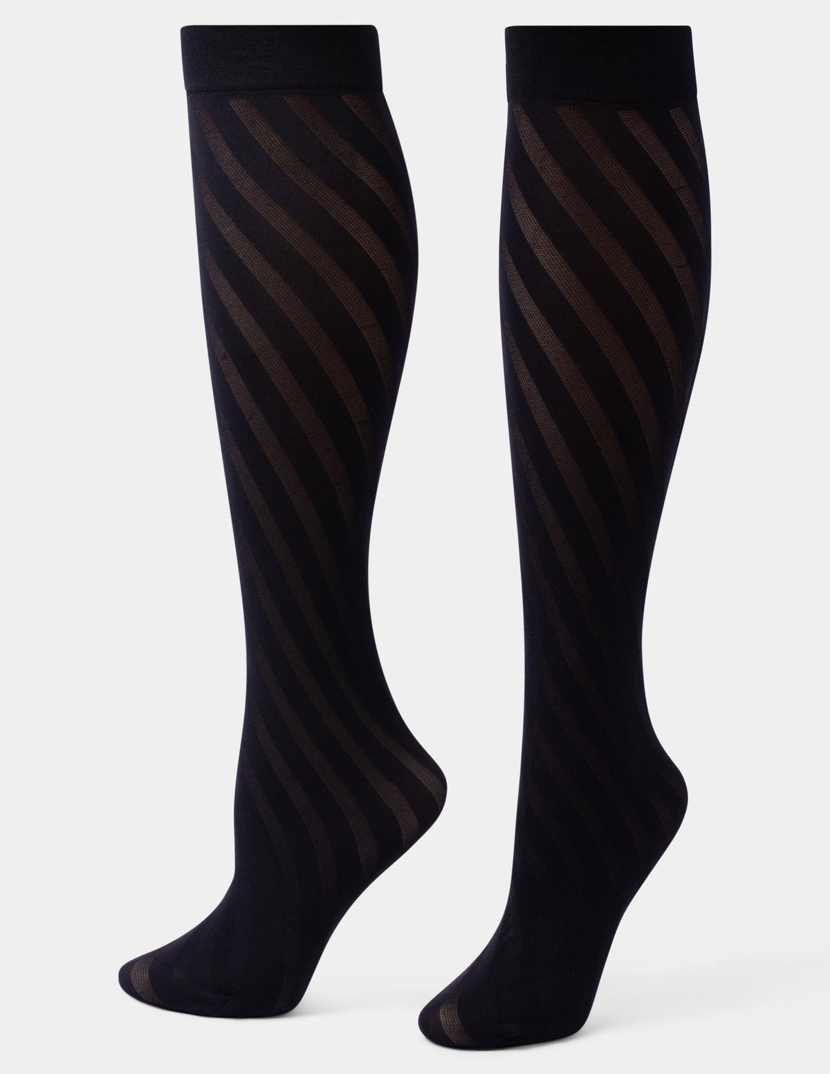 Diagonal Stripe Knee High - Black | Hue