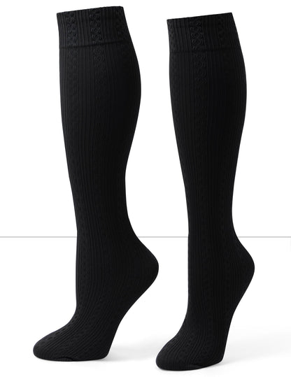 Cable Ribbed Knee High - Black | Hue