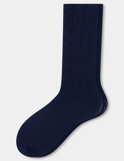 Cable Ribbed Knee High - Navy | Hue