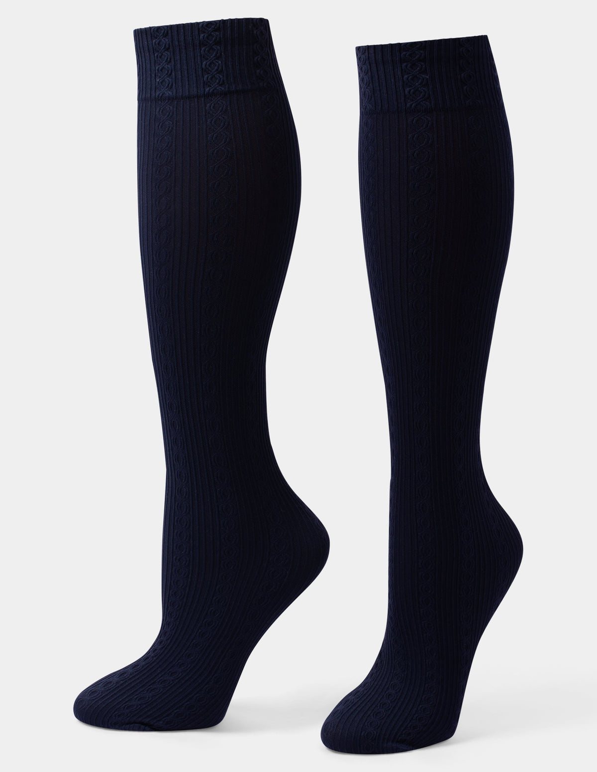Cable Ribbed Knee High - Navy | Hue