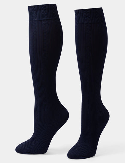 Cable Ribbed Knee High - Navy | Hue