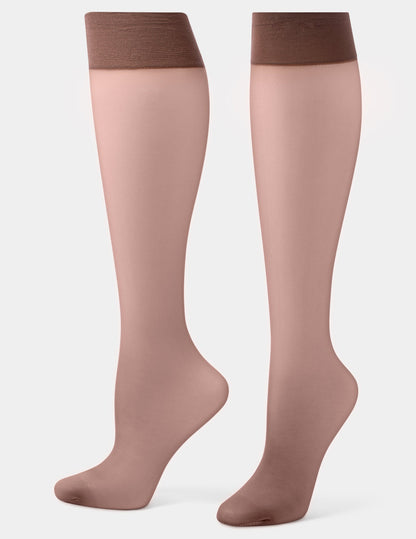 Sheer Knee High Socks 2 Pair Pack - Brown | Hue