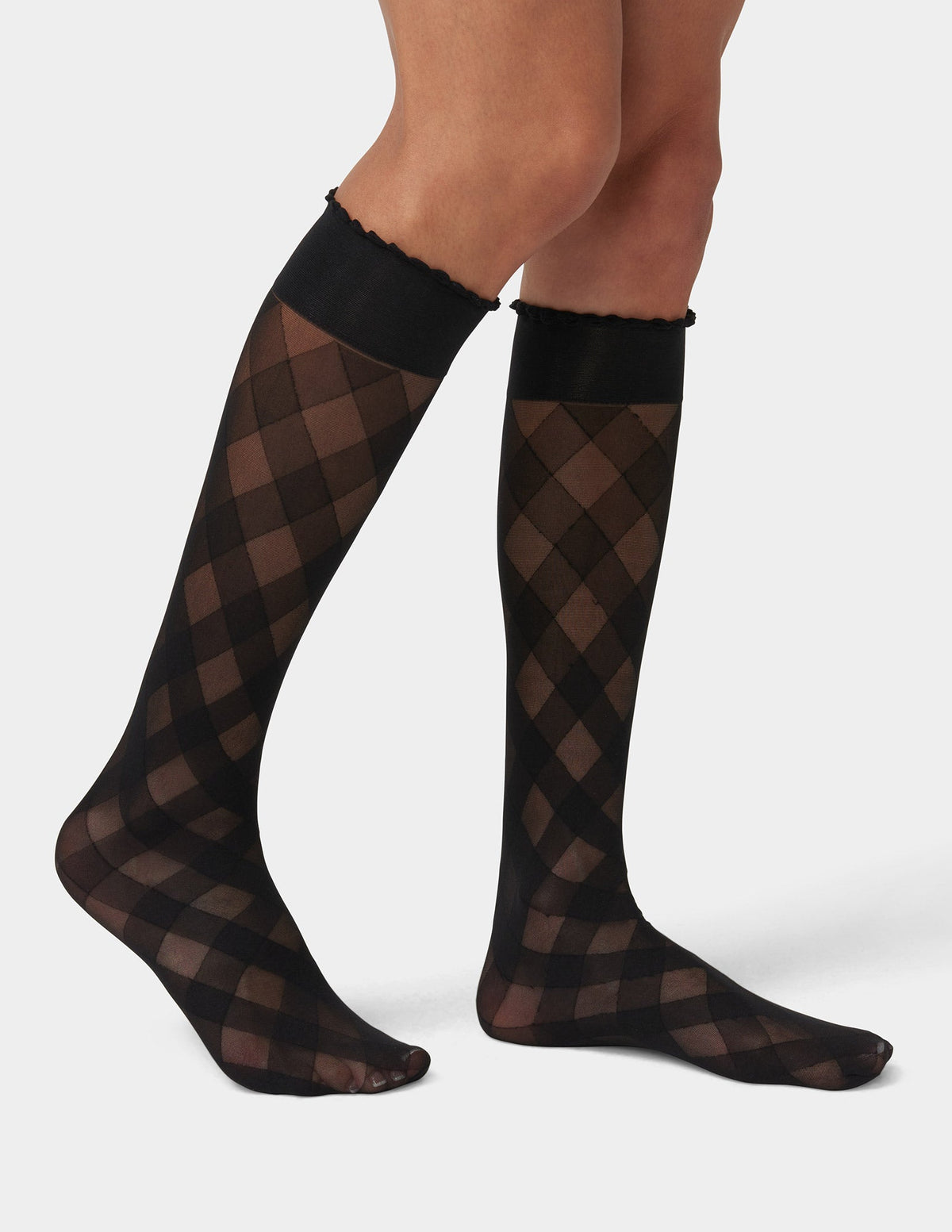 Diagonal Gingham Knee High - Black | Hue