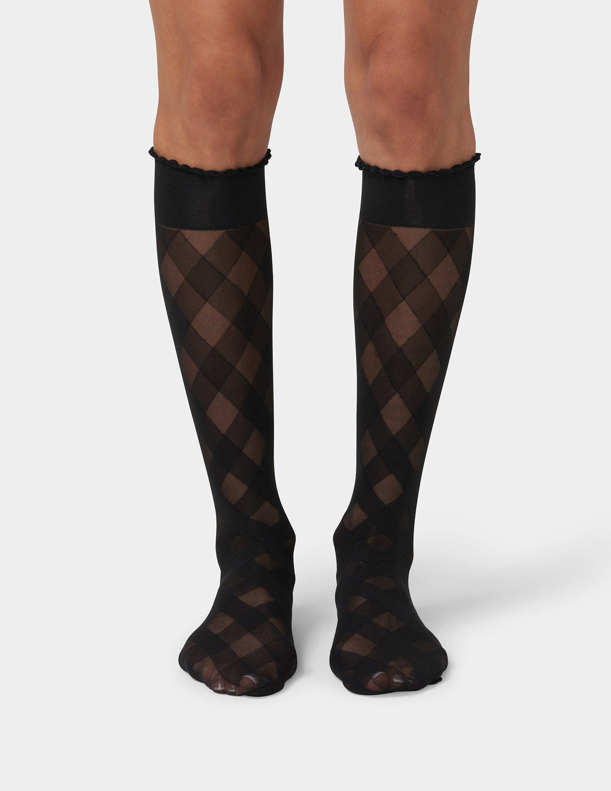Diagonal Gingham Knee High - Black | Hue