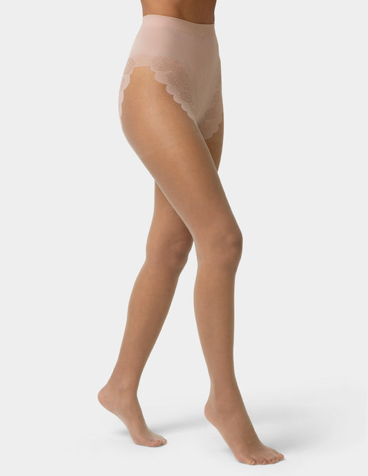 French Lace Control Top Pantyhose - Almond Blossom | Hue