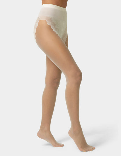 French Lace Control Top Pantyhose - Ivory | Hue