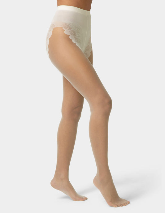 French Lace Control Top Pantyhose - Ivory | Hue