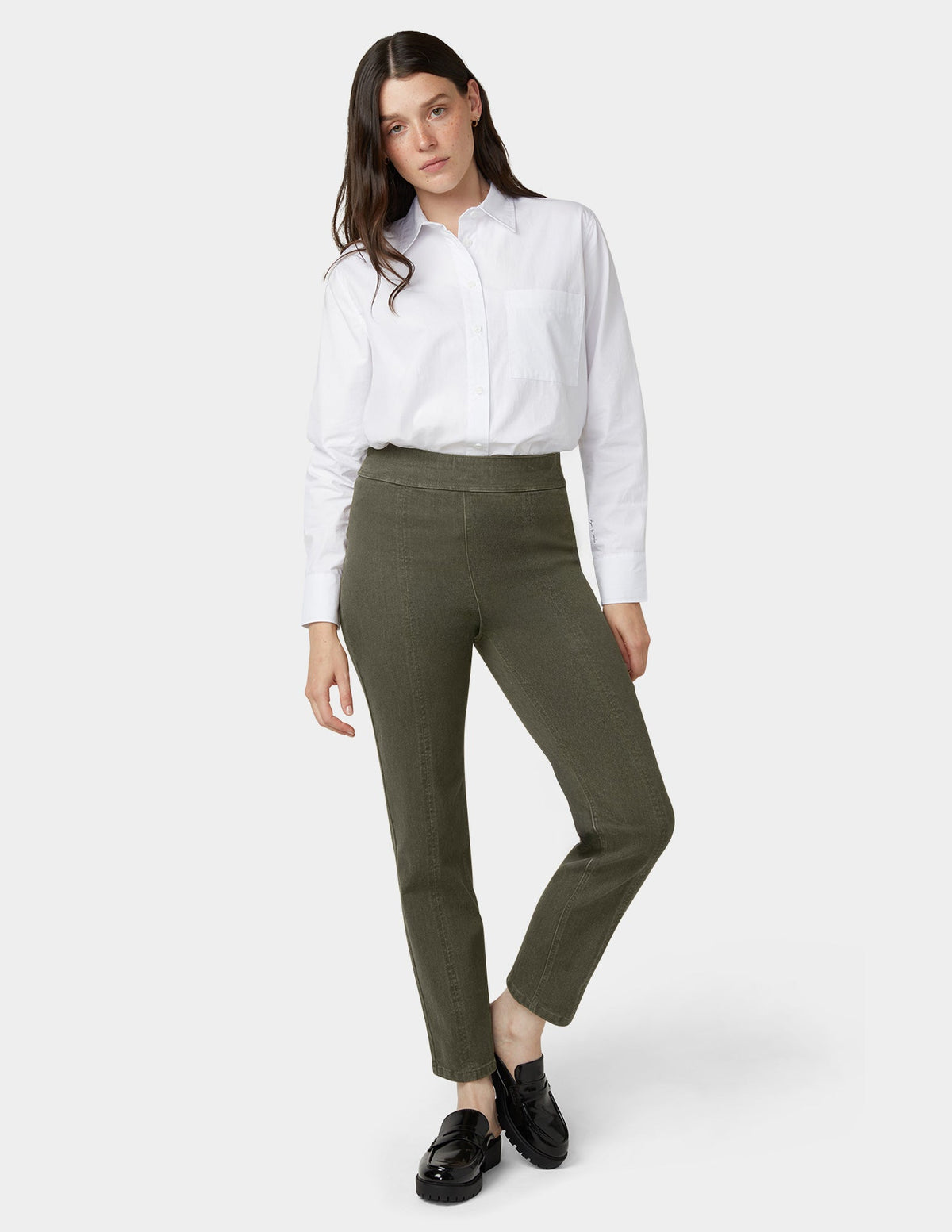 Denim Straight Leg Pant - Olive Night | Hue