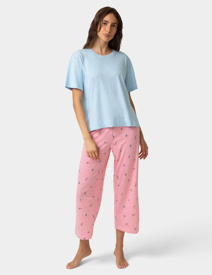 Short Sleeve Cotton Candied Boxy PJ Tee - Blue Frost | Hue
