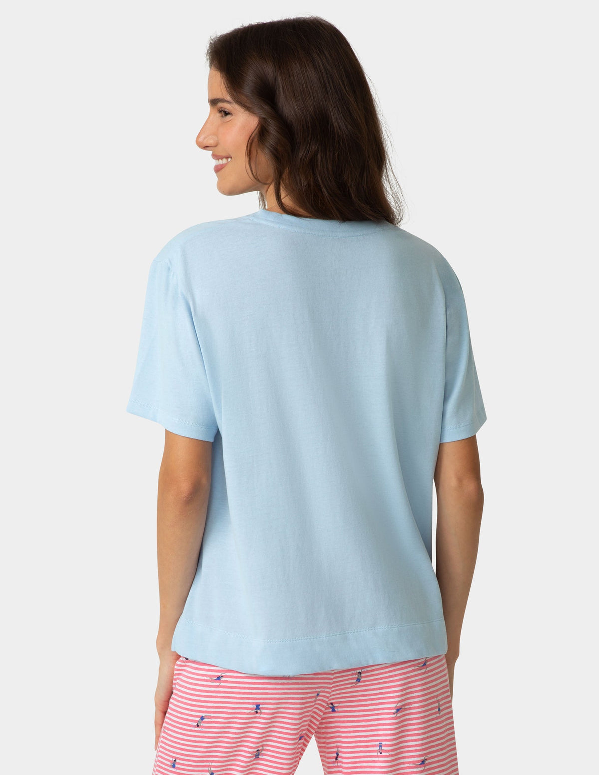 Short Sleeve Cotton Candied Boxy PJ Tee - Blue Frost | Hue