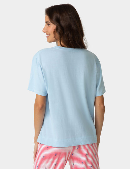 Short Sleeve Cotton Candied Boxy PJ Tee - Blue Frost | Hue
