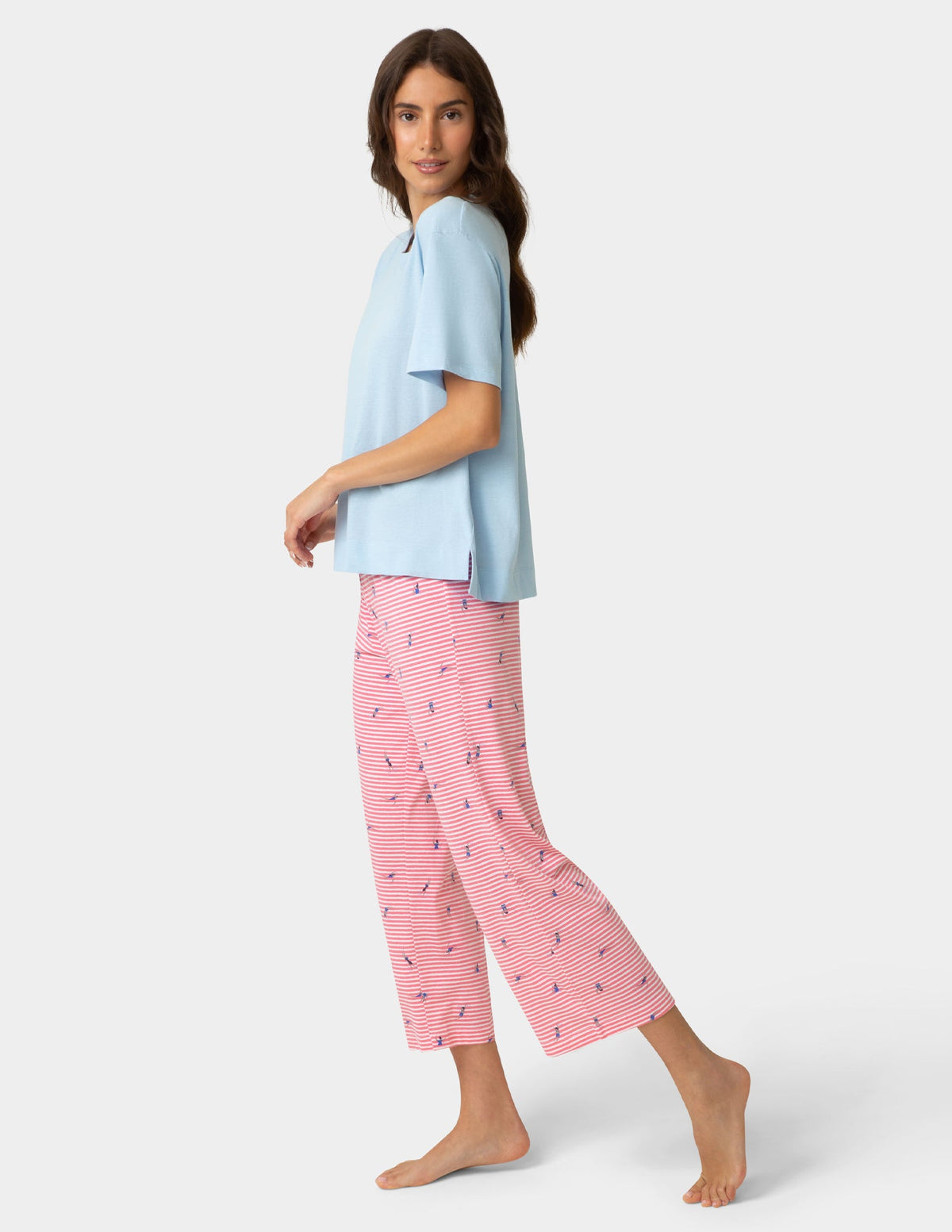 Short Sleeve Cotton Candied Boxy PJ Tee - Blue Frost | Hue
