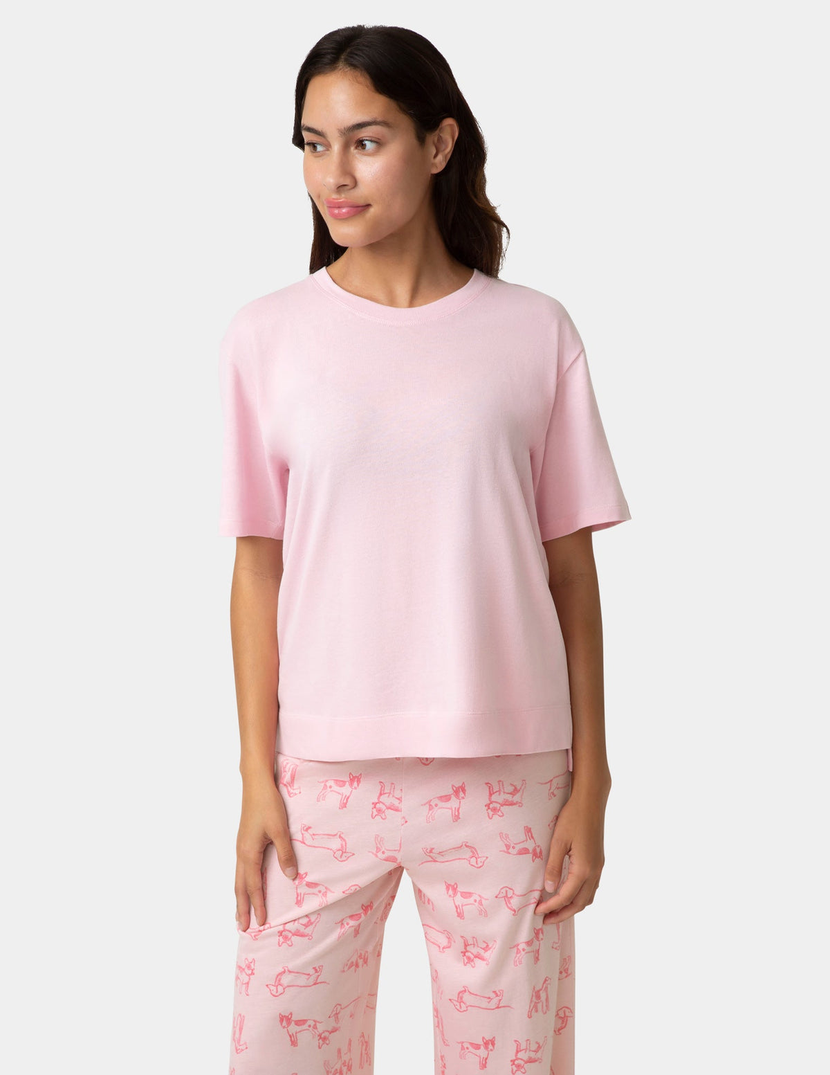 Short Sleeve Cotton Candied Boxy PJ Tee - Light Pink | Hue