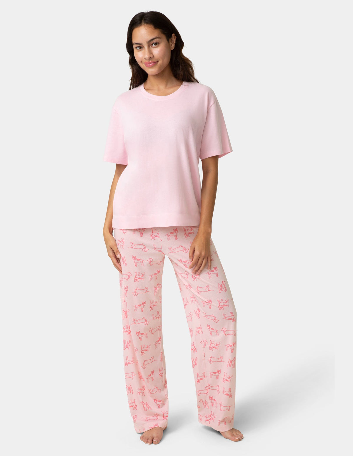 Short Sleeve Cotton Candied Boxy PJ Tee - Light Pink | Hue