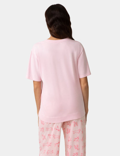Short Sleeve Cotton Candied Boxy PJ Tee - Light Pink | Hue