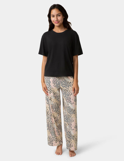 Short Sleeve Cotton Candied Boxy PJ Tee - Black | Hue