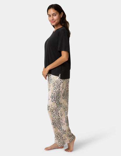 Short Sleeve Cotton Candied Boxy PJ Tee - Black | Hue