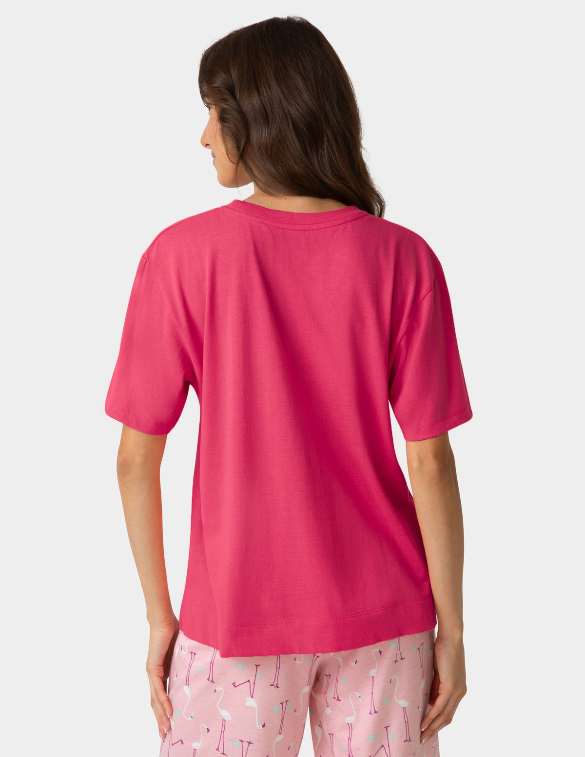 Short Sleeve Cotton Candied Boxy PJ Tee - Azalea | Hue