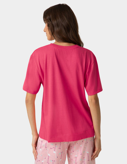 Short Sleeve Cotton Candied Boxy PJ Tee - Azalea | Hue