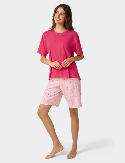 Short Sleeve Cotton Candied Boxy PJ Tee - Azalea | Hue