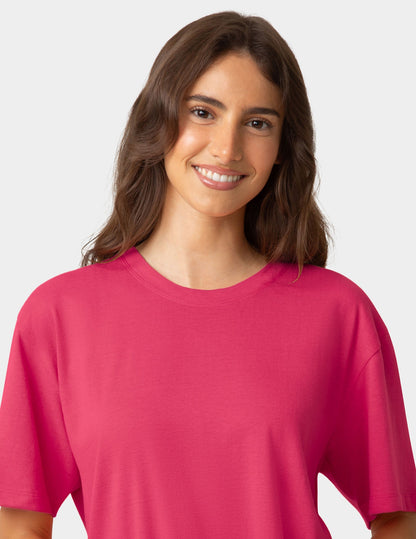 Short Sleeve Cotton Candied Boxy PJ Tee - Azalea | Hue