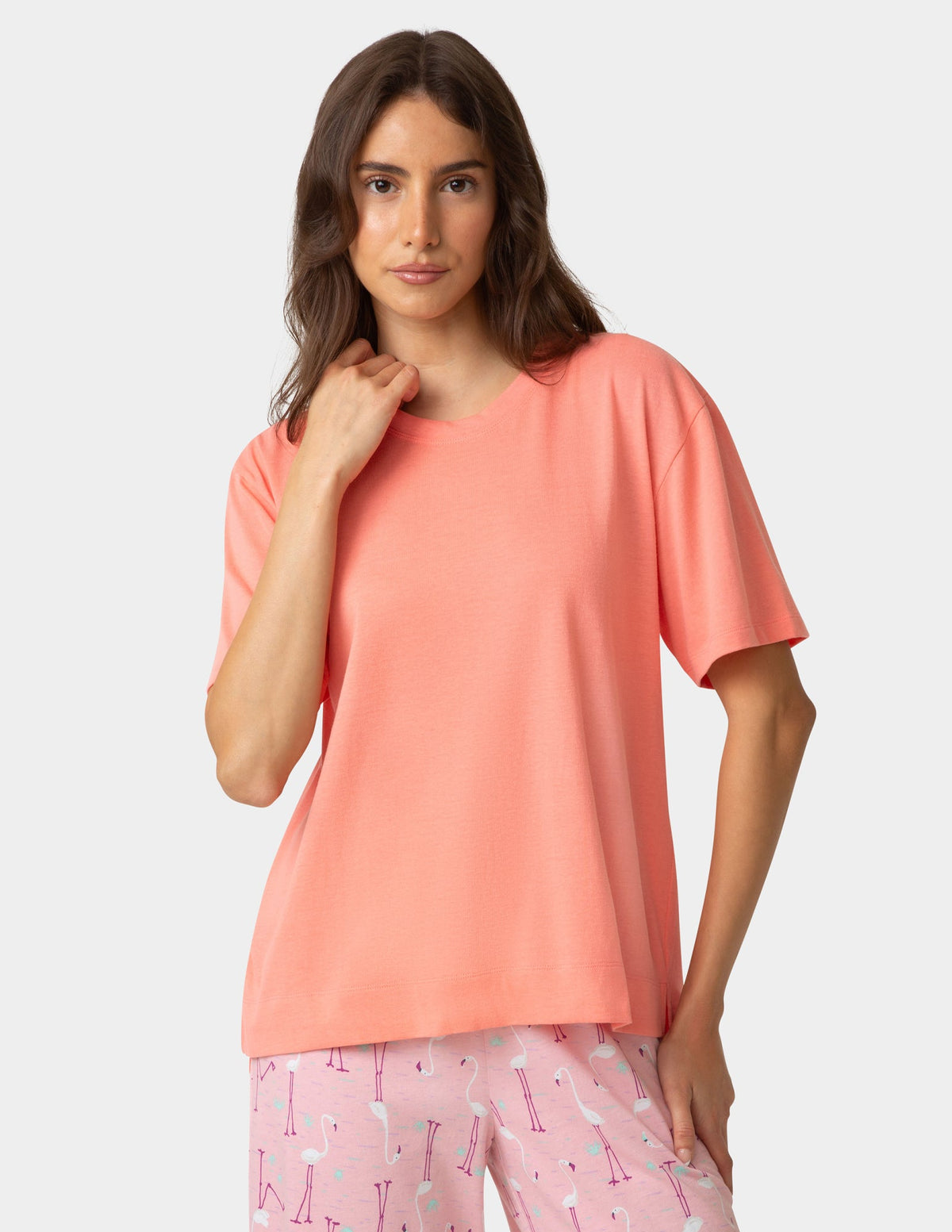Short Sleeve Cotton Candied Boxy PJ Tee - Shell Pink | Hue