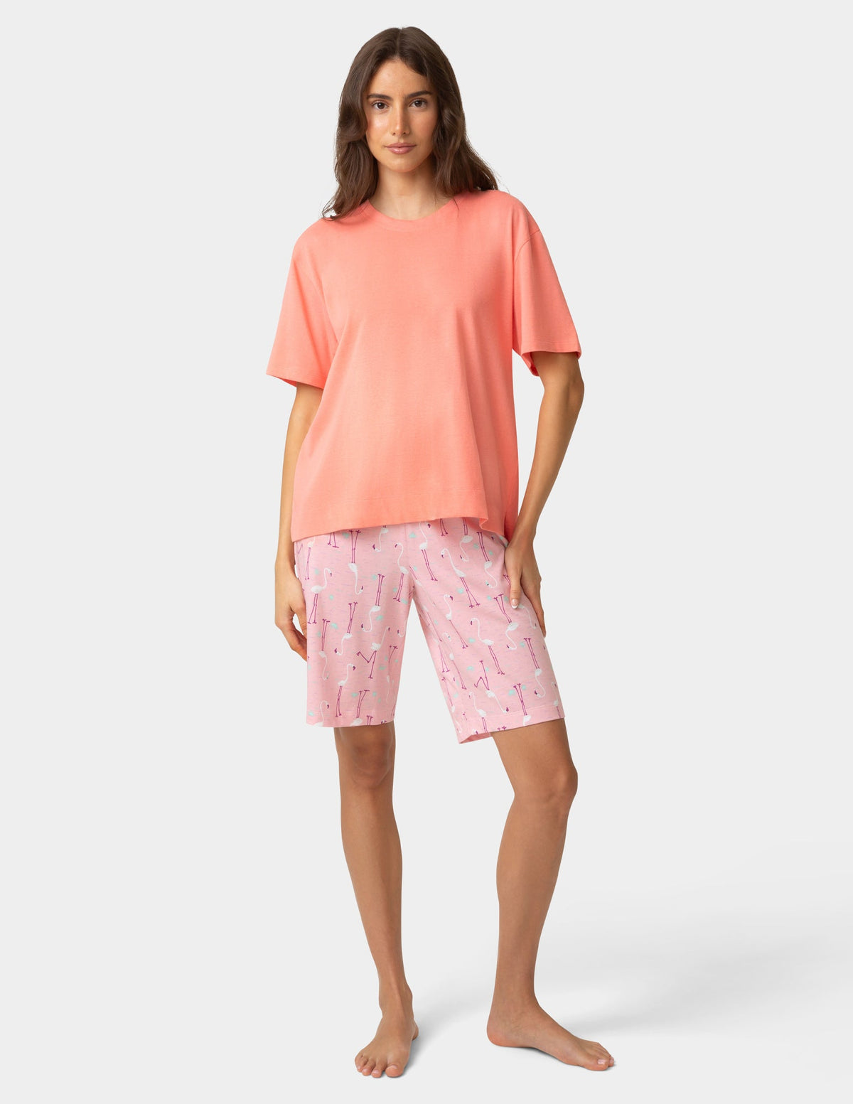 Short Sleeve Cotton Candied Boxy PJ Tee - Shell Pink | Hue
