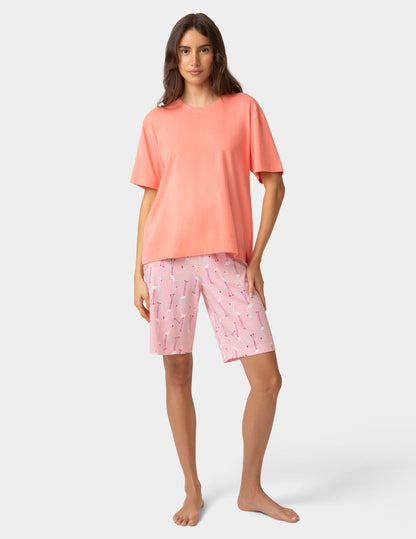 Short Sleeve Cotton Candied Boxy PJ Tee - Shell Pink | Hue