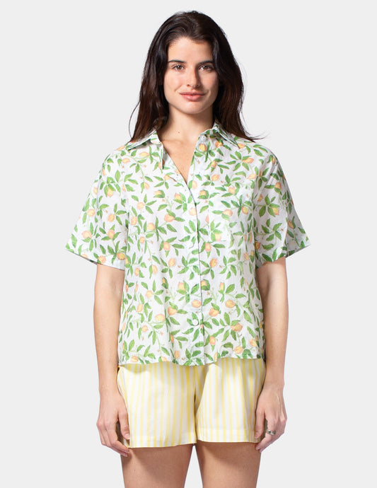 Short Sleeve Voile Camp PJ Top - Bright White | Hue