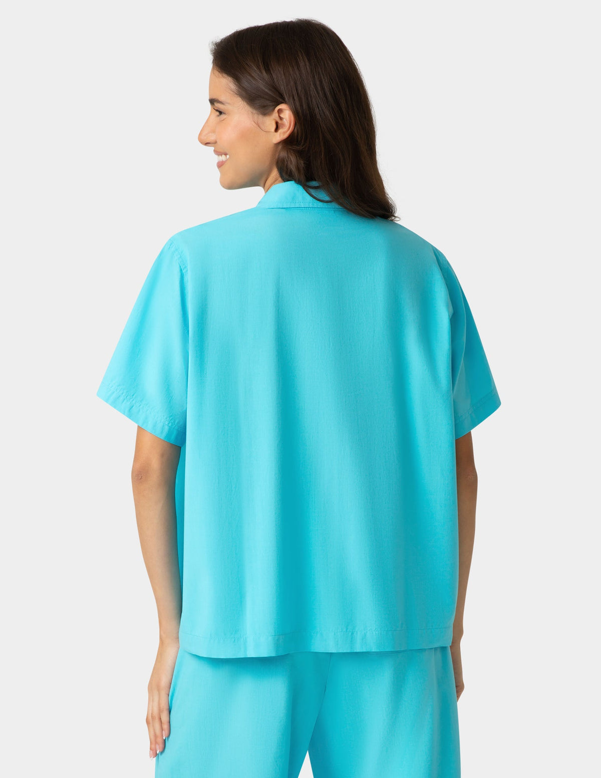 Short Sleeve Poplin Camp PJ Top - Blue Mist | Hue