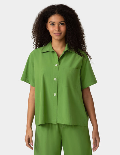 Short Sleeve Poplin Camp PJ Top - Cactus | Hue
